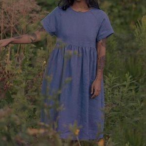 Beaton Linen River Dress - Cornflower Size L